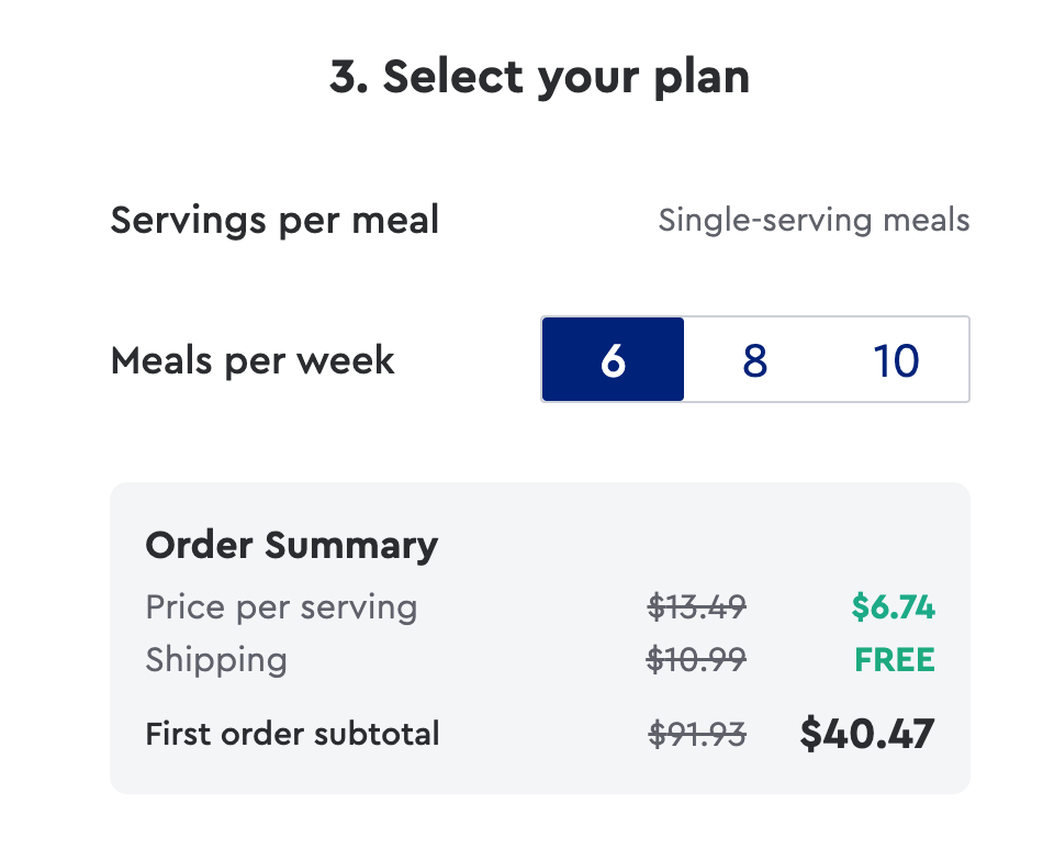 Blue Apron meal plans -- introductory offer prices shown