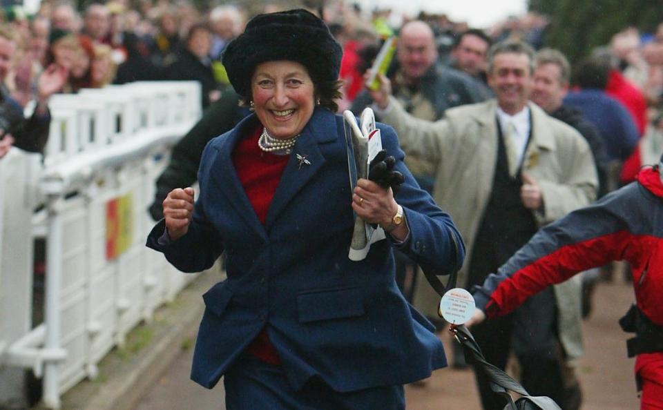 Henrietta Knight celebrates after Best Mate's victory in the 2004 Cheltenham Gold Cup