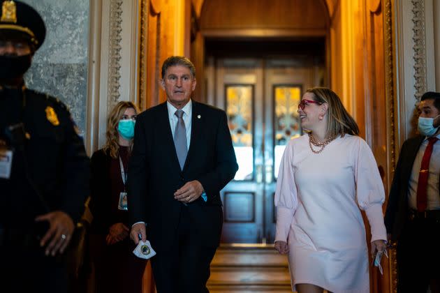 Sen. Joe Manchin (D-W.Va.) and Sen. Kyrsten Sinema (D-Ariz.) are the only two Democratic senators publicly opposed to changing the Senate's filibuster rules to pass voting rights legislation. (Photo: Kent Nishimura via Getty Images)