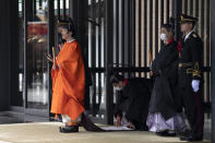 Japanese Crown Prince Fumihito, better known as Prince Akishino, leaves the Imperial Palace after being formally declared first in line to succeed the Chrysanthemum Throne during a ceremony Sunday, Nov. 8, 2020 in Tokyo, Japan. (Carl Court/Pool Photo via AP)