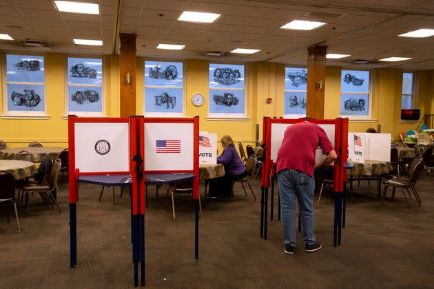 Voters cast their ballots at Louisville's Highland Baptist Church where the gas leak occurred.