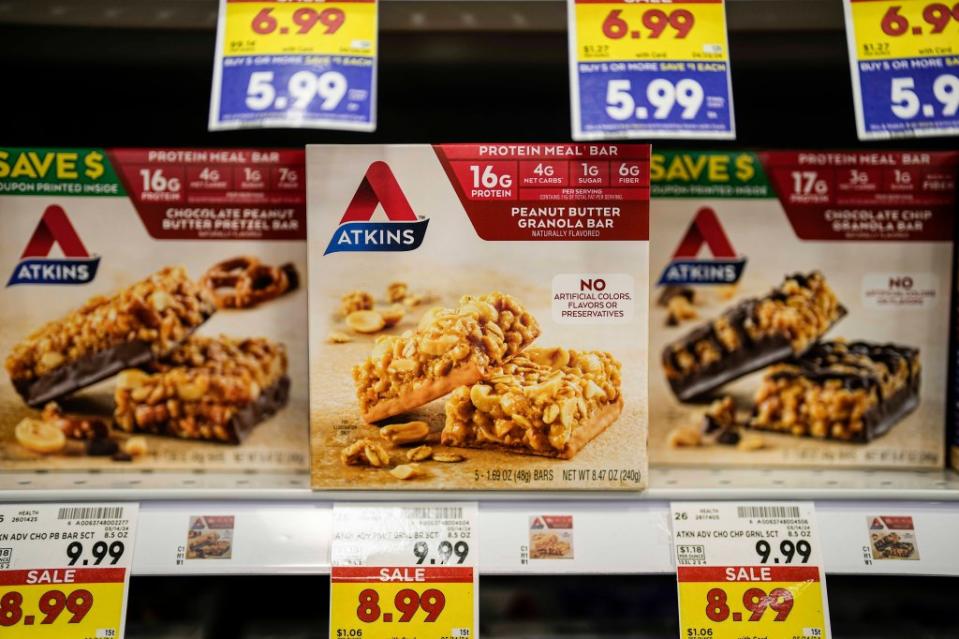 Atkins weight loss products are seen on sale at a Kroger supermarket, Friday, April 12, 2024, in Marietta, Ga. AP