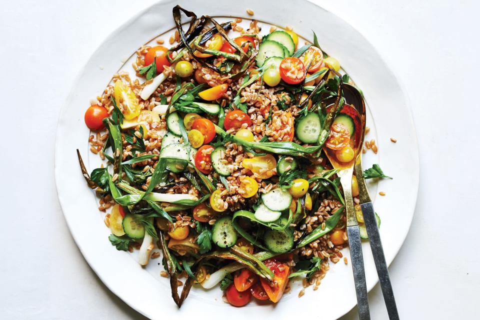 A touch of fish sauce adds savory flavor and umami to this crunchy vegetable and fresh herb salad. <a href="https://www.epicurious.com/recipes/food/views/farro-and-tomato-salad-with-fish-sauce-vinaigrette-56389871?mbid=synd_yahoo_rss" rel="nofollow noopener" target="_blank" data-ylk="slk:See recipe." class="link ">See recipe.</a>