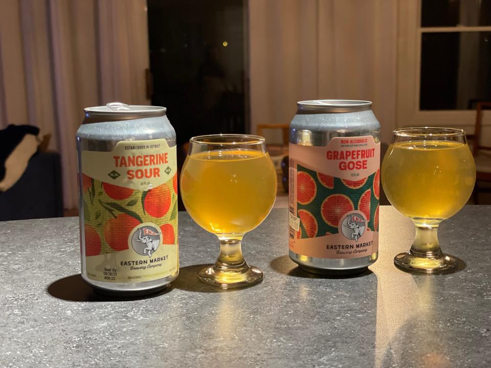 Tangerine Sour and Grapefruit Gose, two non-alcoholic beers from Eastern Market Brewing Co. in Detroit.