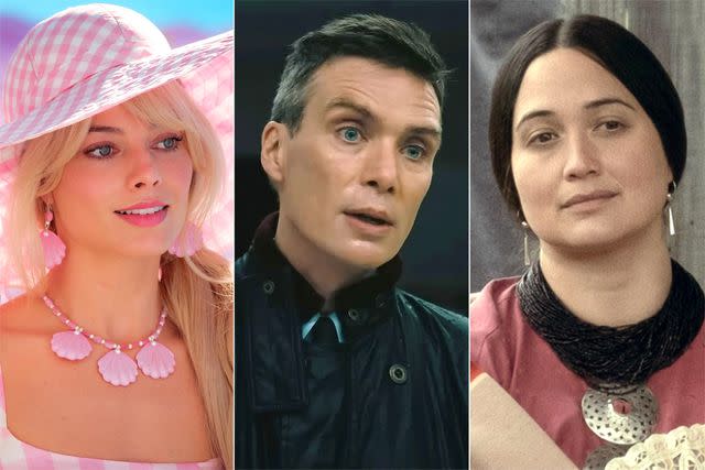 <p>Everett Collection (3)</p> Margor Robbie in Barbie; Cillian Murphy in Oppenheimer; Lily Gladstone in Killers of the Flower Moon