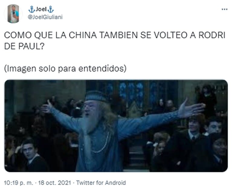 Harry Potter también fue elegido por los internautas para referirse al rumor que vincula a Rodrigo De Paul con la China Suárez