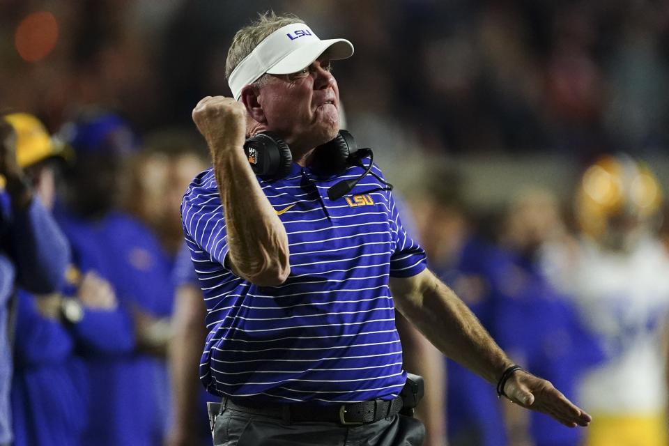 LSU lured coach Brian Kelly away from Notre Dame with a 10-year, $95 million contract, hoping he can deliver SEC and national championships for the Tigers.