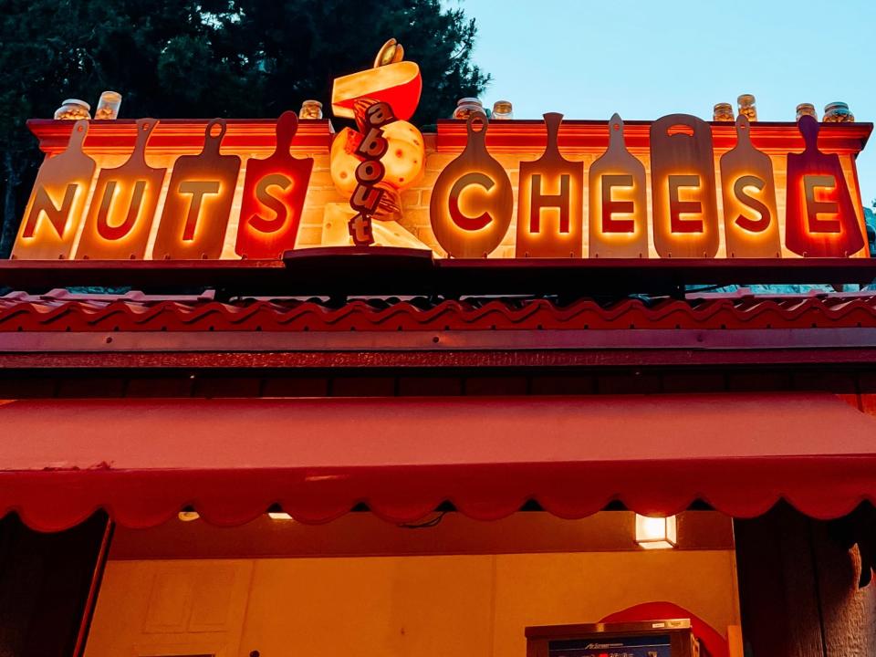 exterior shot of the nuts about cheese marketplace booth at disneyland food and wine festival