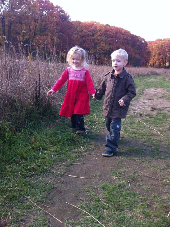 The attached photo is of my 3-year-old twins, Petra and Ivan. They're both on the autism spectrum, but Ivan's powers of speech are far more advanced than Petra's, and on some level he seems to know this. He makes sure she's not overlooked when we're doing family things, and occasionally takes her hand to walk with her when we're out. If she pulls away he reaches out to grab her hand again, to make sure she doesn't get left behind!  