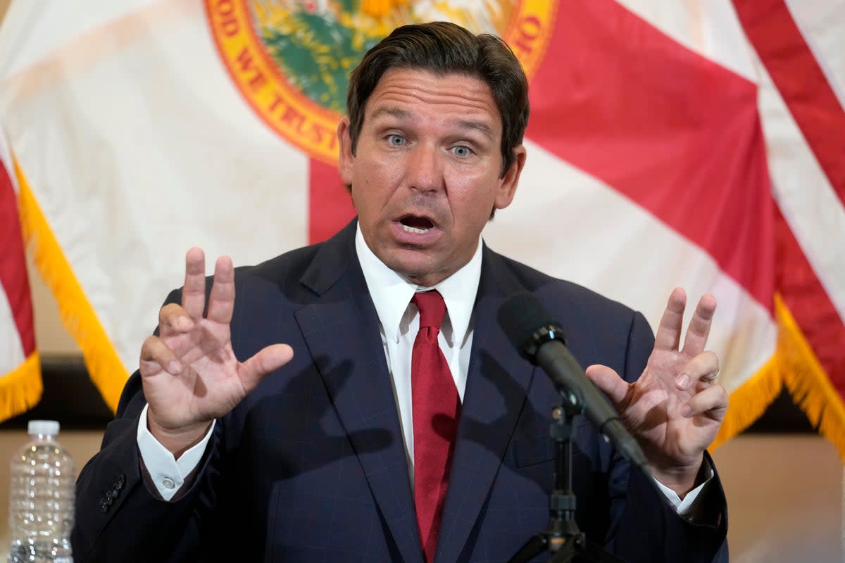 Florida Governor Ron DeSantis, speaking to supporters on September 9, could face legal action after his administration appeared to target voters who signed petititions supporting an abortion rights measure to appear on ballots this fall (AP)