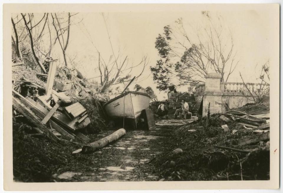 Damage at Vizcaya Museum and Gardens after the Hurricane of 1926.