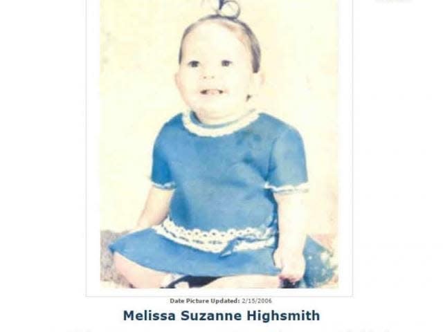 A missing bulletin released in 1971 showing kidnap survivor, Melissa Highsmith, as a toddler