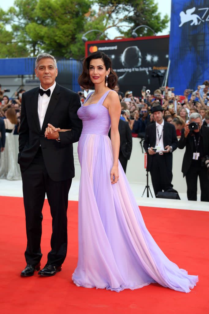 Amal Clooney channels Old Hollywood in Versace gown and faux bob