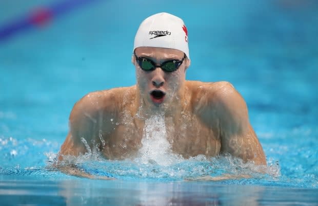 Canada's Finlay Knox won the men's 200-metre individual medley race in International Swimming League action on Thursday. (Ian MacNicol/Getty Images - image credit)