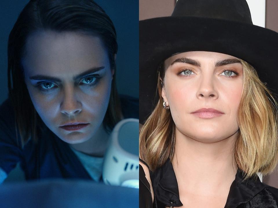 A side-by-side image of Cara Delevingne on "AHS: Delicate," and in 2023