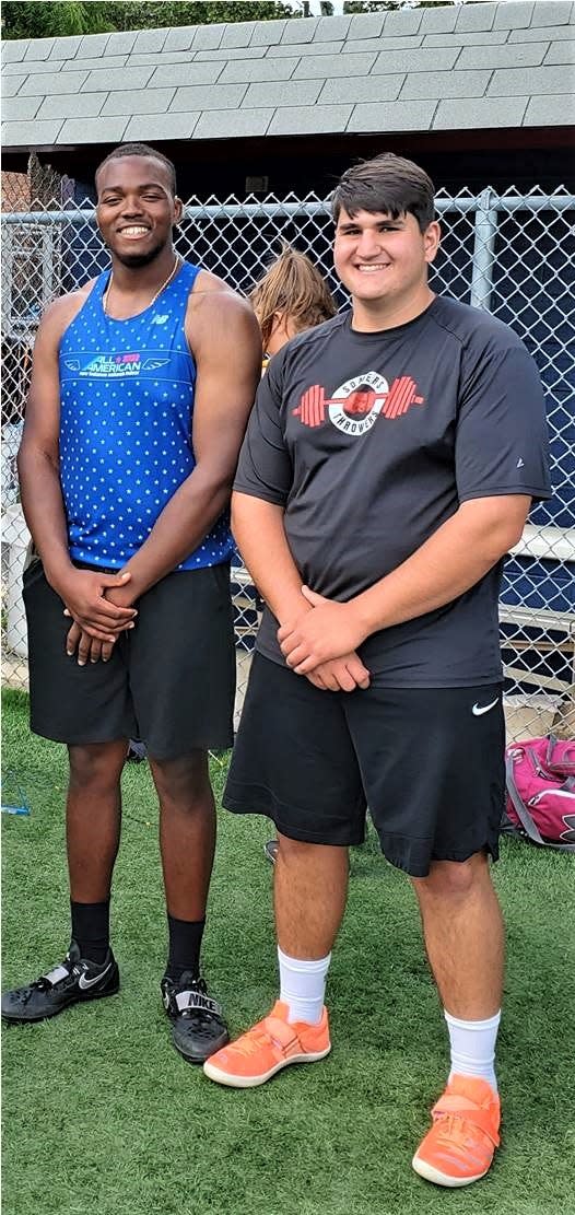 Somers' Brian Luciano (r), who's currently No. 2 in the state in the high school hammer, stands June 18, 2022 at New Balance Outdoor Nationals in Philadelphia, Pennsylvania with Michael Pinckney of the High School for Construction in Queens, who's No. 1.