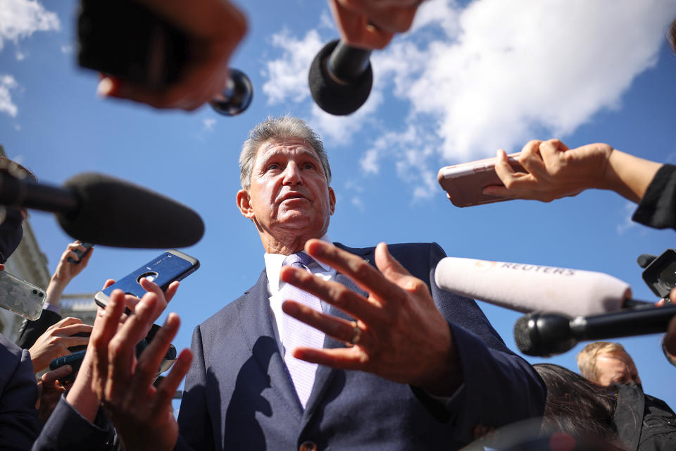 Sen. Joe Manchin outside of the U.S. Capitol on September 30, 2021. - Credit: Kevin Dietsch/Getty Images