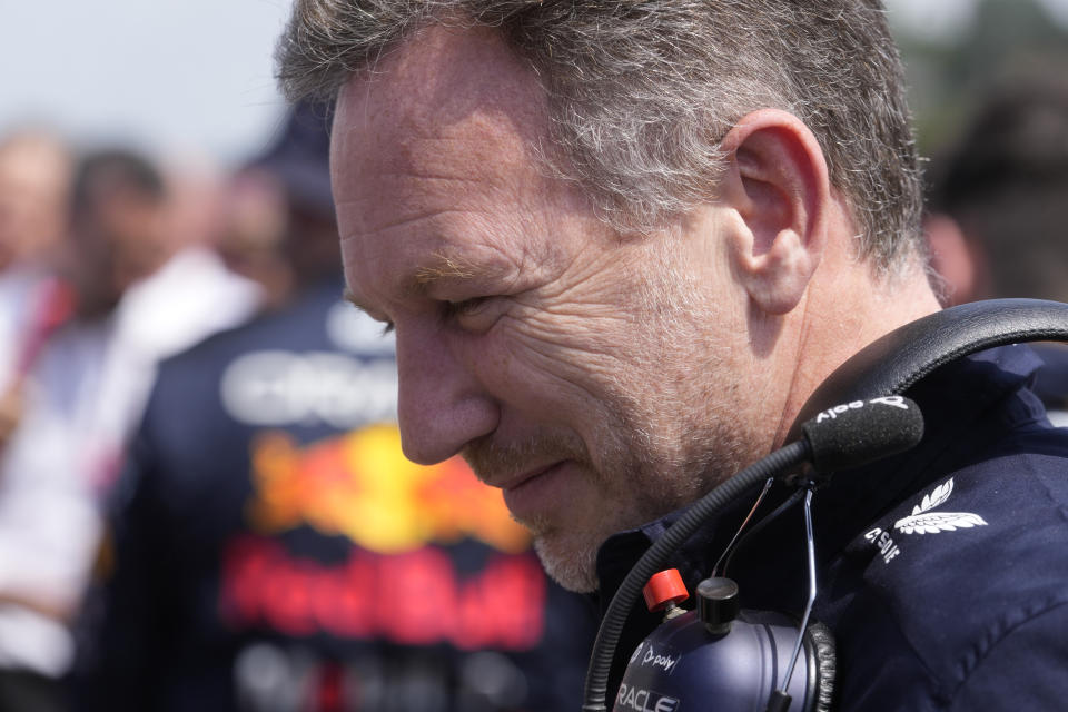 Red Bull team principal Christian Horner is on the starting grid before the Italy's Emilia Romagna Formula One Grand Prix race at the Dino and Enzo Ferrari racetrack in Imola, Italy, Sunday, May 19, 2024. (AP Photo/Luca Bruno, Pool)