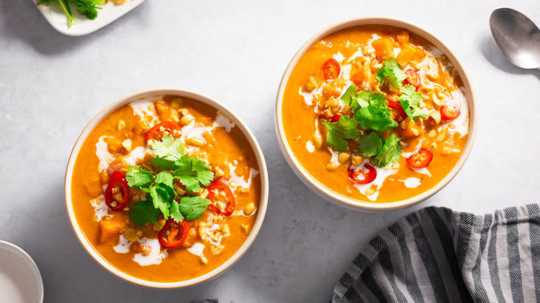 two bowls of peanut soup