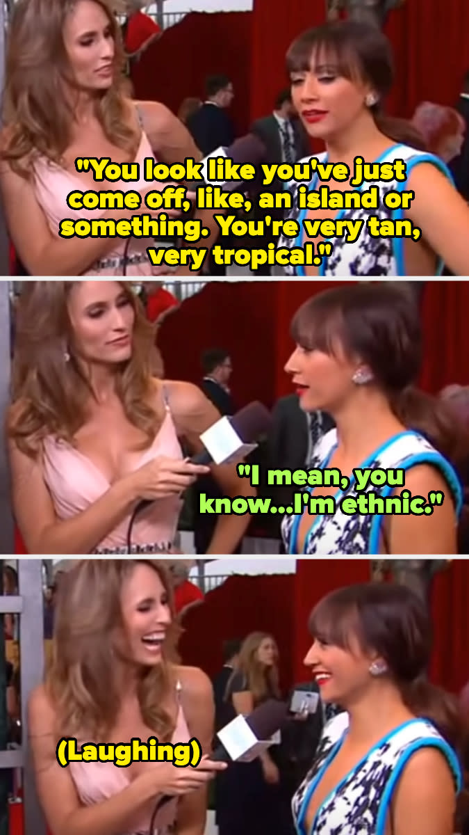 interviewer says rashida looks tan and she says she's ethnic