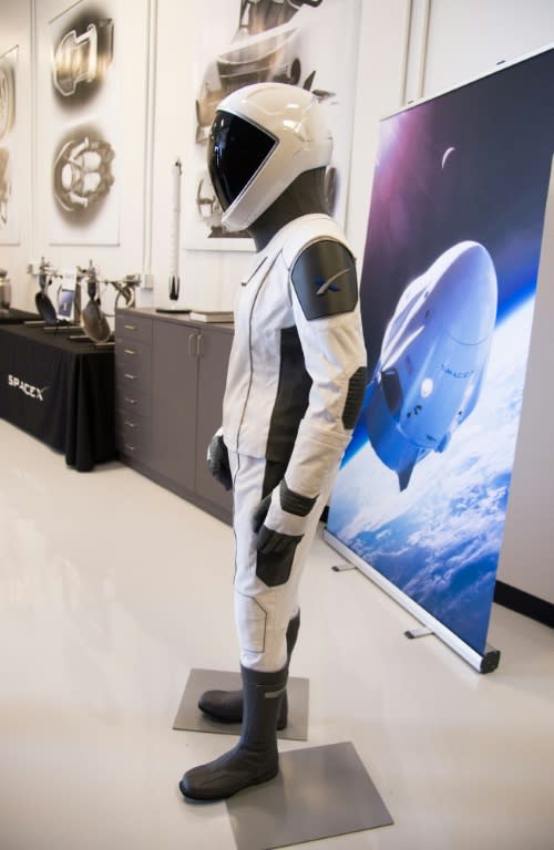 The SpaceX spacesuit to be worn by NASA astronauts when they travel to the International Space Station aboard the SpaceX Crew Dragon capsule