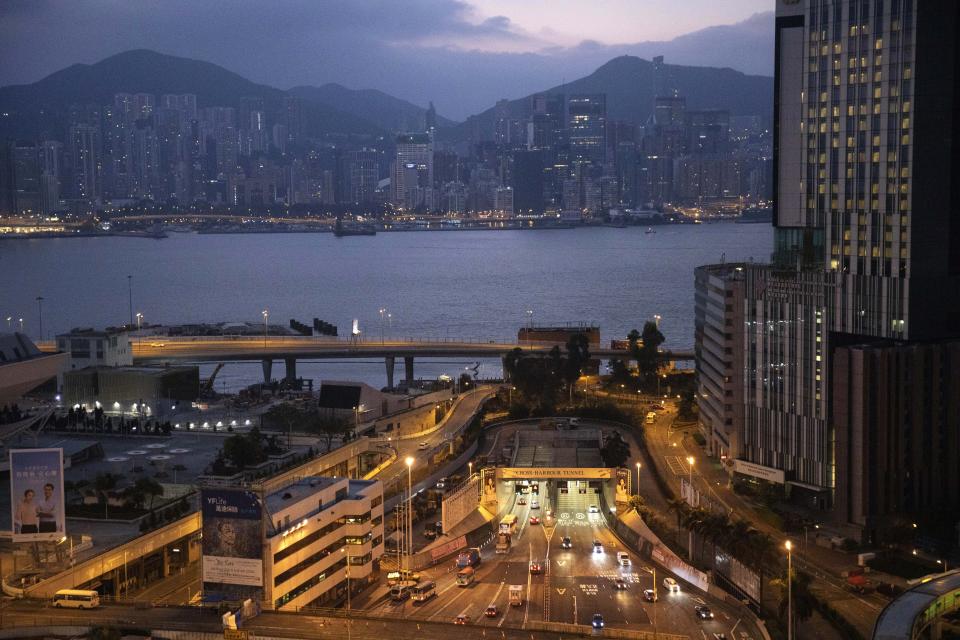 This photo shows the Cross-Harbor Tunnel, which has reopened, in Hong Kong on Wednesday, Nov. 27, 2019. The major tunnel has reopened in Hong Kong after a two-week closure because of anti-government protests. (AP Photo/Ng Han Guan)