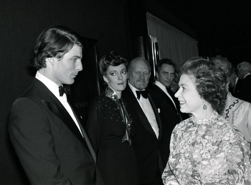The Queen, who was attending the European royal charity premiere of Superman, meets Christopher Reeve at the Empire Theatre in Leicester Square in 1978 (PA) (PA Archive)