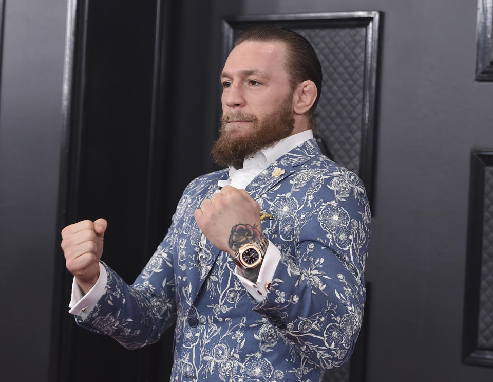 Conor McGregor arrives at the 62nd annual Grammy Awards at the Staples Center on Sunday, Jan. 26, 2020, in Los Angeles. (Photo by Jordan Strauss/Invision/AP)