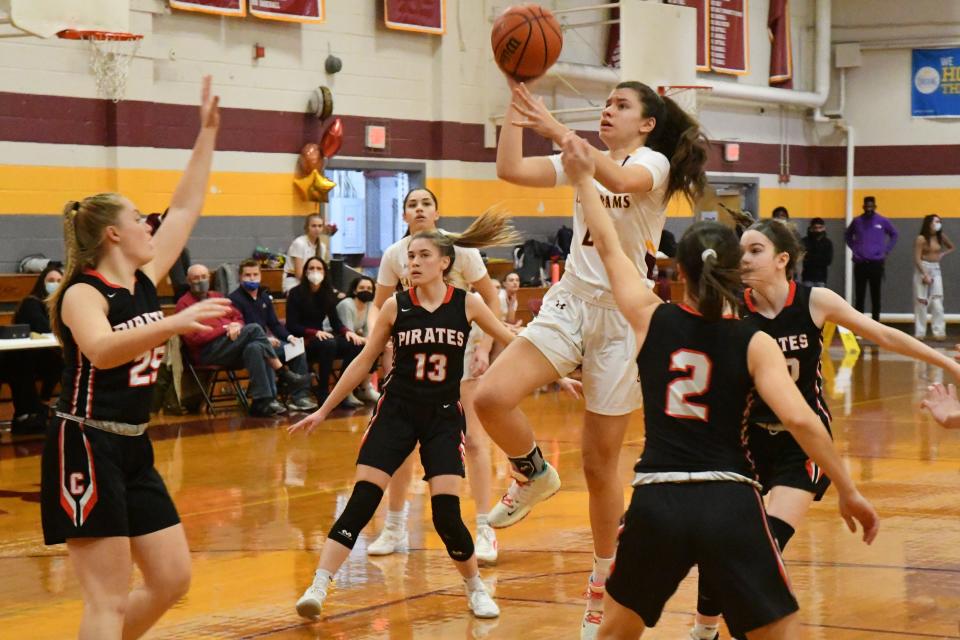 Gloucester Catholic junior Macie Nugent rises up in the lane against Cinnaminson