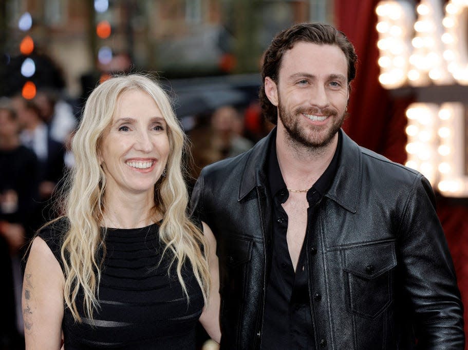 Sam Taylor-Johnson and Aaron Taylor-Johnson attend the world premiere of "Back To Black" at the Odeon Luxe Leicester Square on April 08, 2024 in London, England.