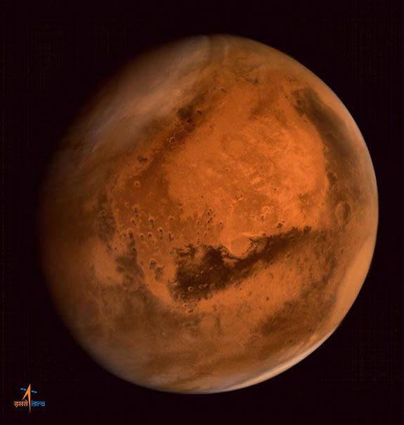 This stunning view of Mars from India's Mangalyaan spacecraft was released on Sept. 29, 2014, less than a week after the orbiter arrived at the planet. On Sept. 30, officials announced that NASA and the Indian Space Research Organisation will l