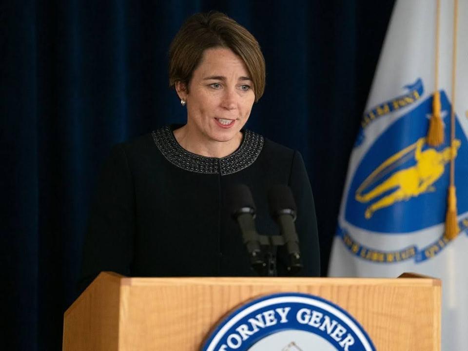 MA Attorney General Maura Healey standing at a podium