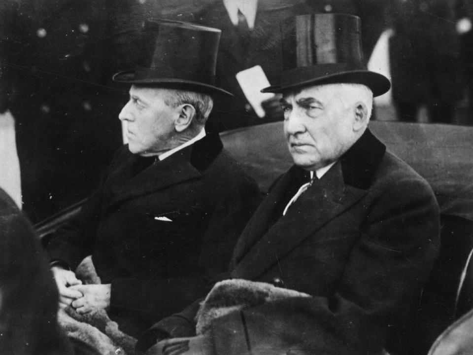 President Warren Harding riding in a carriage with the former President Woodrow Wilson, in 1921.