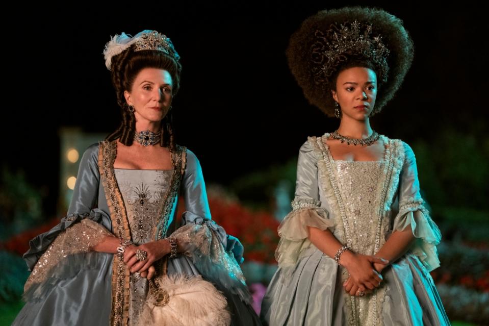 Queen Charlotte: A Bridgerton Story. (L to R) Michelle Fairley as Princess Augusta, India Amarteifio as Young Queen Charlotte in episode 106 of Queen Charlotte: A Bridgerton Story. Cr. Nick Wall/Netflix © 2023