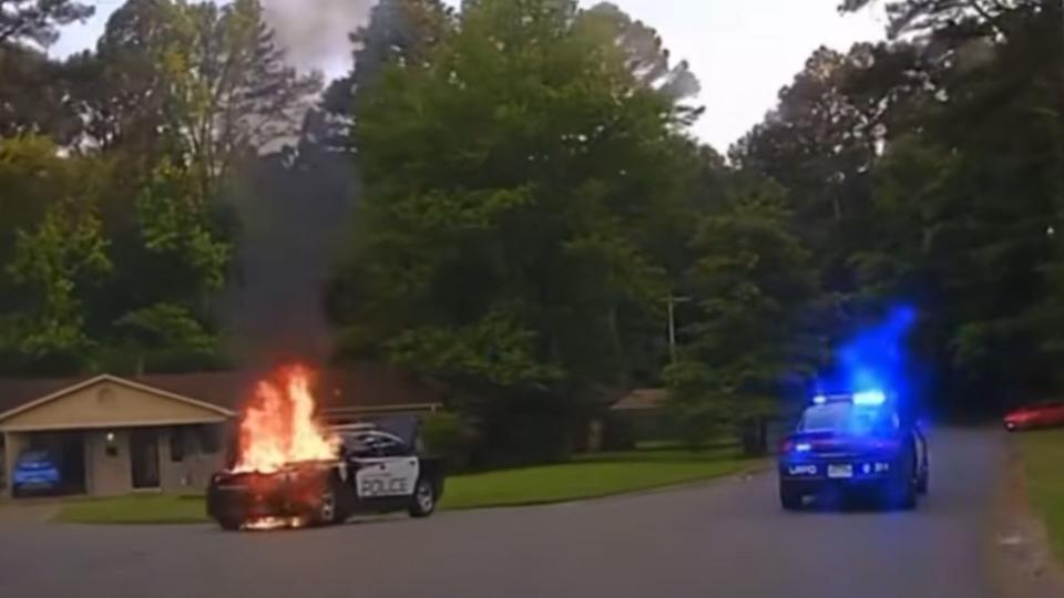 Cop Car Catches Fire Chasing Fleeing Dodge Challenger