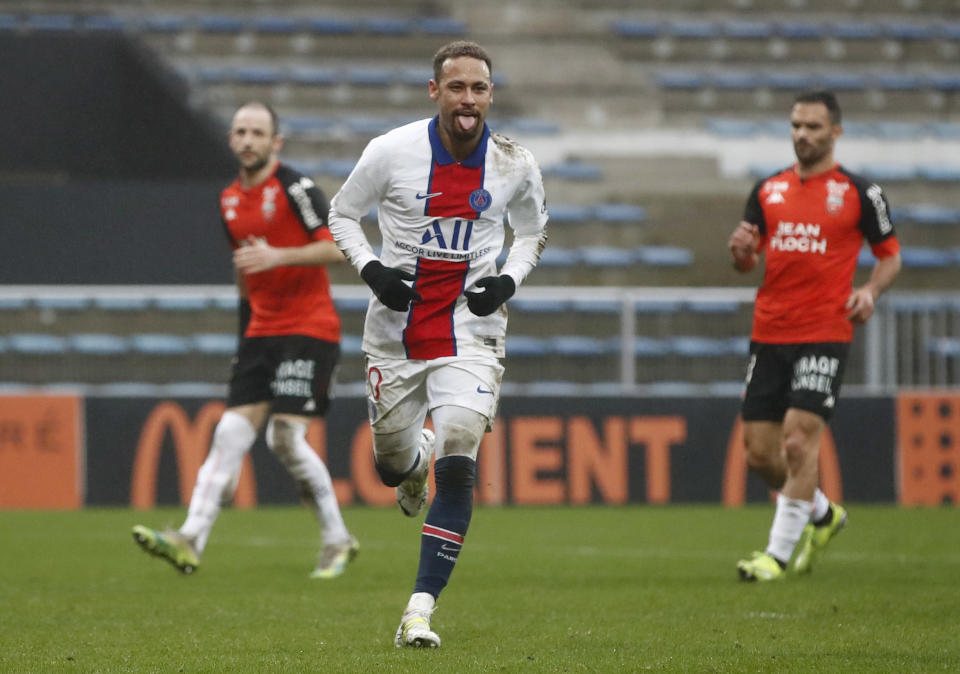 Hier hat PSG-Star Neymar noch Grund zu feiern, am Ende aber hieß es 3:2 für den Underdog aus Lorient. (Bild: REUTERS/Stephane Mahe)