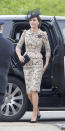 <p>A nude lace dress was Kate’s outfit of choice for the 100th anniversary service of the Battle of the Somme. Made by Sophie Hallette (the same firm that created the lace used for Kate’s wedding dress), the look was finished with a simple black hat and Mulberry clutch.</p><p><i>[Photo: PA]</i></p>