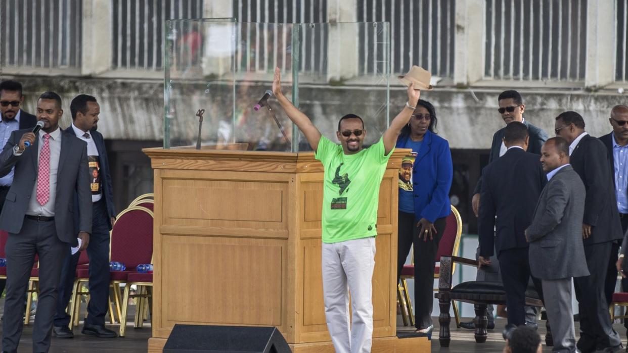 Abiy Ahmed, Ministerpräsident von Äthiopien, bei einer Wahlkampfveranstaltung. Foto: Mulugeta Ayene/AP