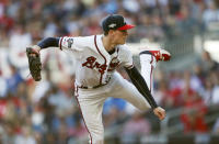 Atlanta Braves pitcher Max Fried throws in the second inning of Game 5 of their National League Division Series baseball game against the St. Louis Cardinals, Wednesday, Oct. 9, 2019, in Atlanta. (AP Photo/John Bazemore)