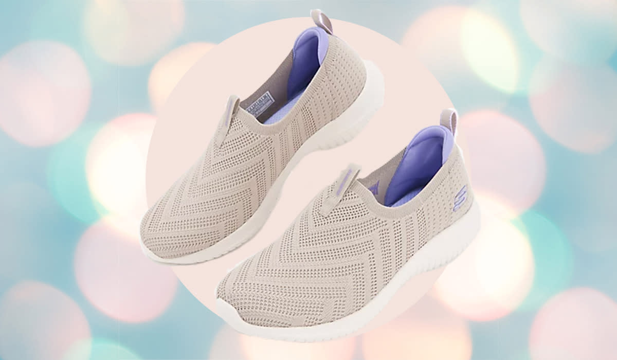 Nude and lavendar slip on sneakers