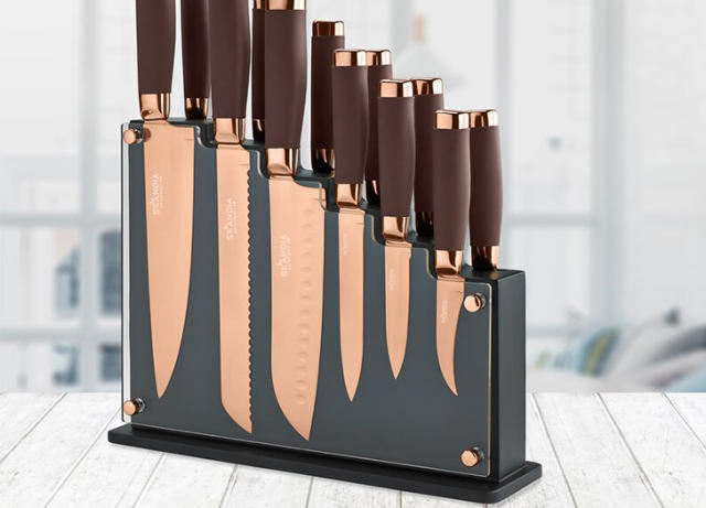 Copper Knife Set, A Knife Set with Sharpener Built-in, Upright 6-Piece Rose Gold