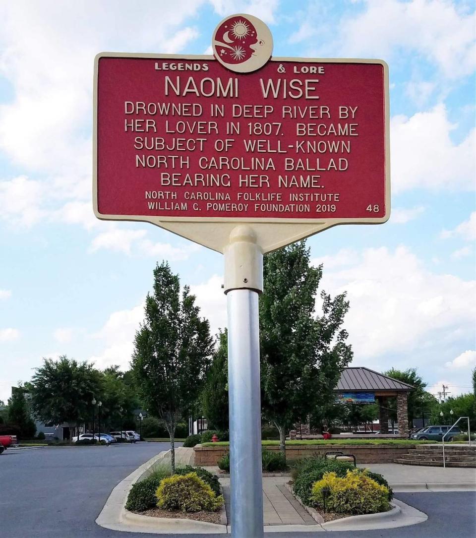 The privately funded Pomeroy Foundation is taking applications for highway historical markers such as this one in Randleman, in Randolph County, where Naomi Wise was murdered in 1807. A ballad about the killing is one of the most popular in American folk music.