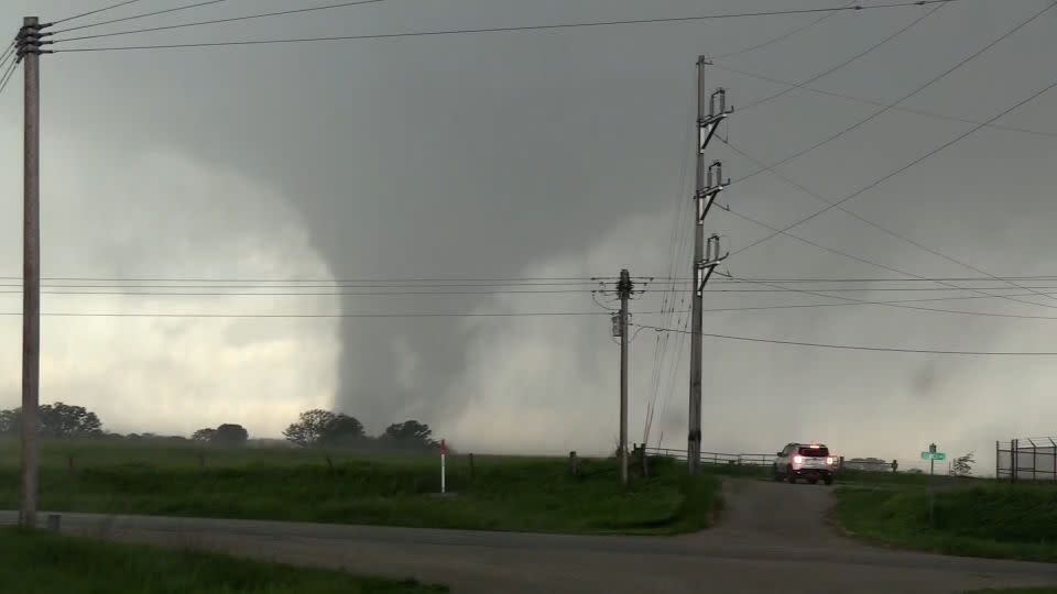 A tornado is seen east of Corning, Iowa, on May 21, 2024. - KCCI
