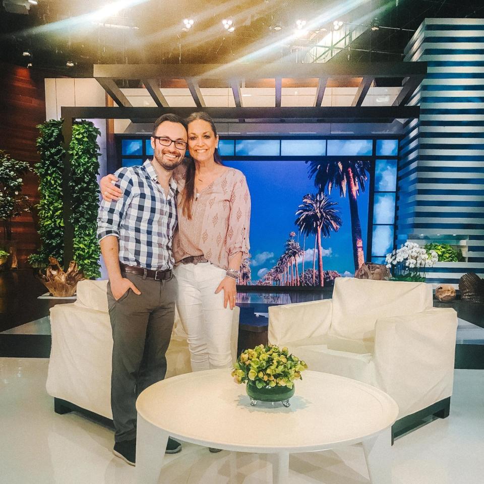 Giving and Messer on the talk show set. (Photo: Bryden Giving)