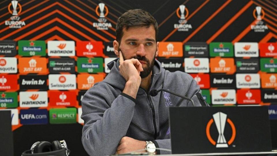 Alisson during Wednesday's news conference in Bergamo