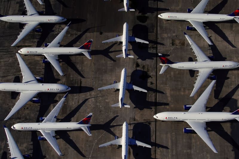 FILE PHOTO: Delta Air Lines passenger planes parked in Birmingham