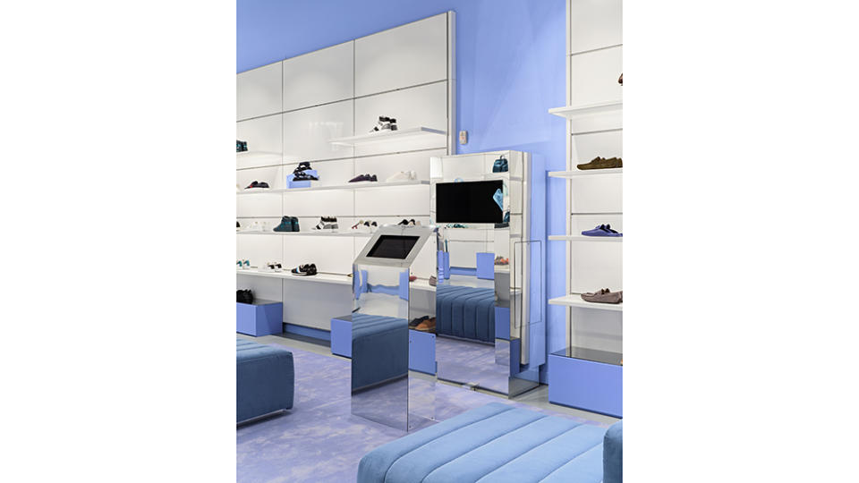 The hologram sneaker personalization station inside Salvatore Ferragamo’s new SoHo concept store in NYC. - Credit: Courtesy of Salvatore Ferragamo