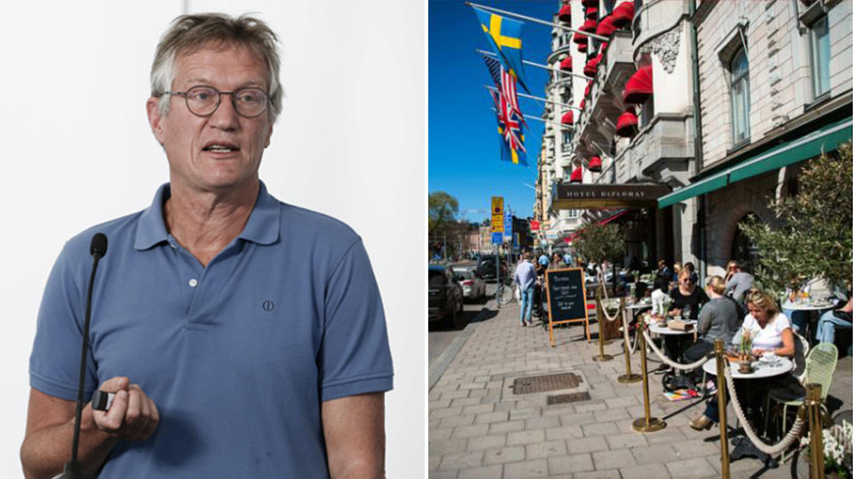 Anders Tegnell (pictured left) is chief epidemiologist for Sweden's Public Health Agency. Pictured right are Swedish restaurants that remained open during the coronavirus pandemic.