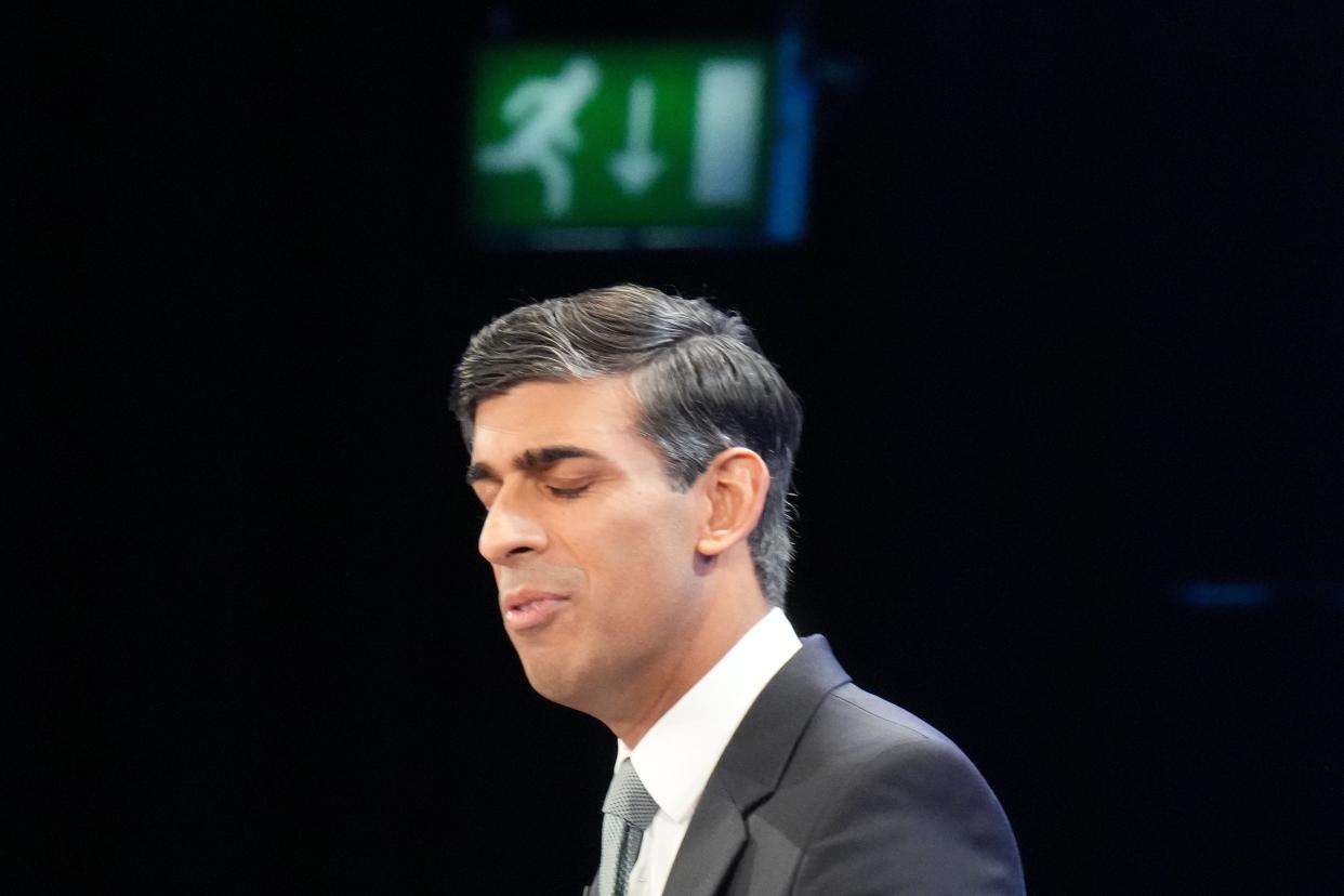 Prime Minister Rishi Sunak delivers his keynote speech at the Conservative Party annual conference at Manchester Central convention complex. Picture date: Wednesday October 4, 2023.