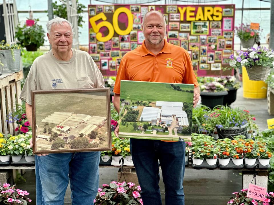 Herb Berens (left) and Jon Berens are the past and current owners Berens Flower Gardens, now known as Outback Greenhouse.